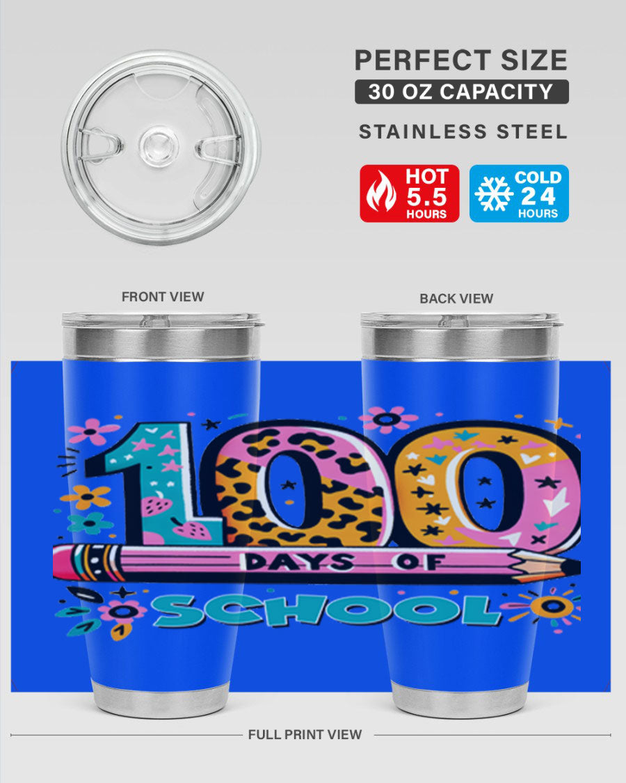 100 Days of School Lighting 32# Tumbler, 20oz double wall vacuum stainless steel with vibrant design.