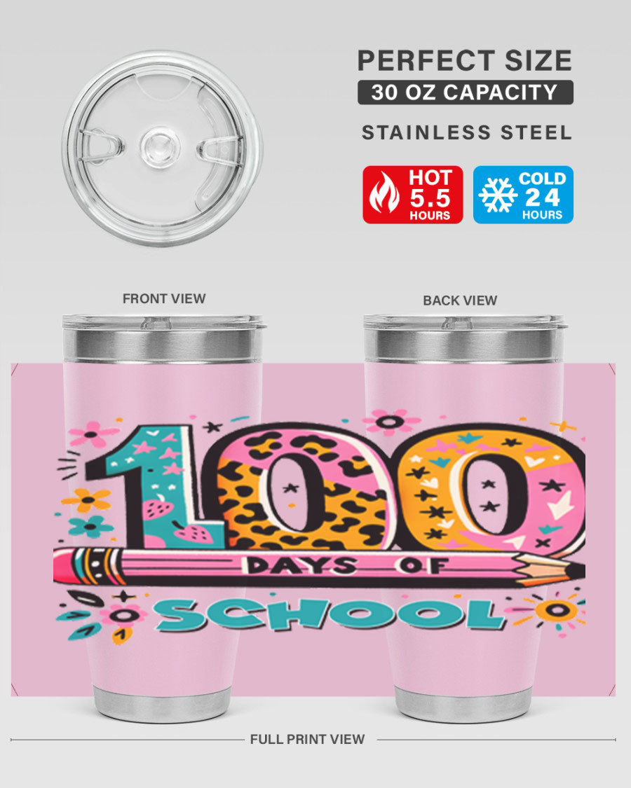 100 Days of School Lighting 32# Tumbler, 20oz double wall vacuum stainless steel with vibrant design.