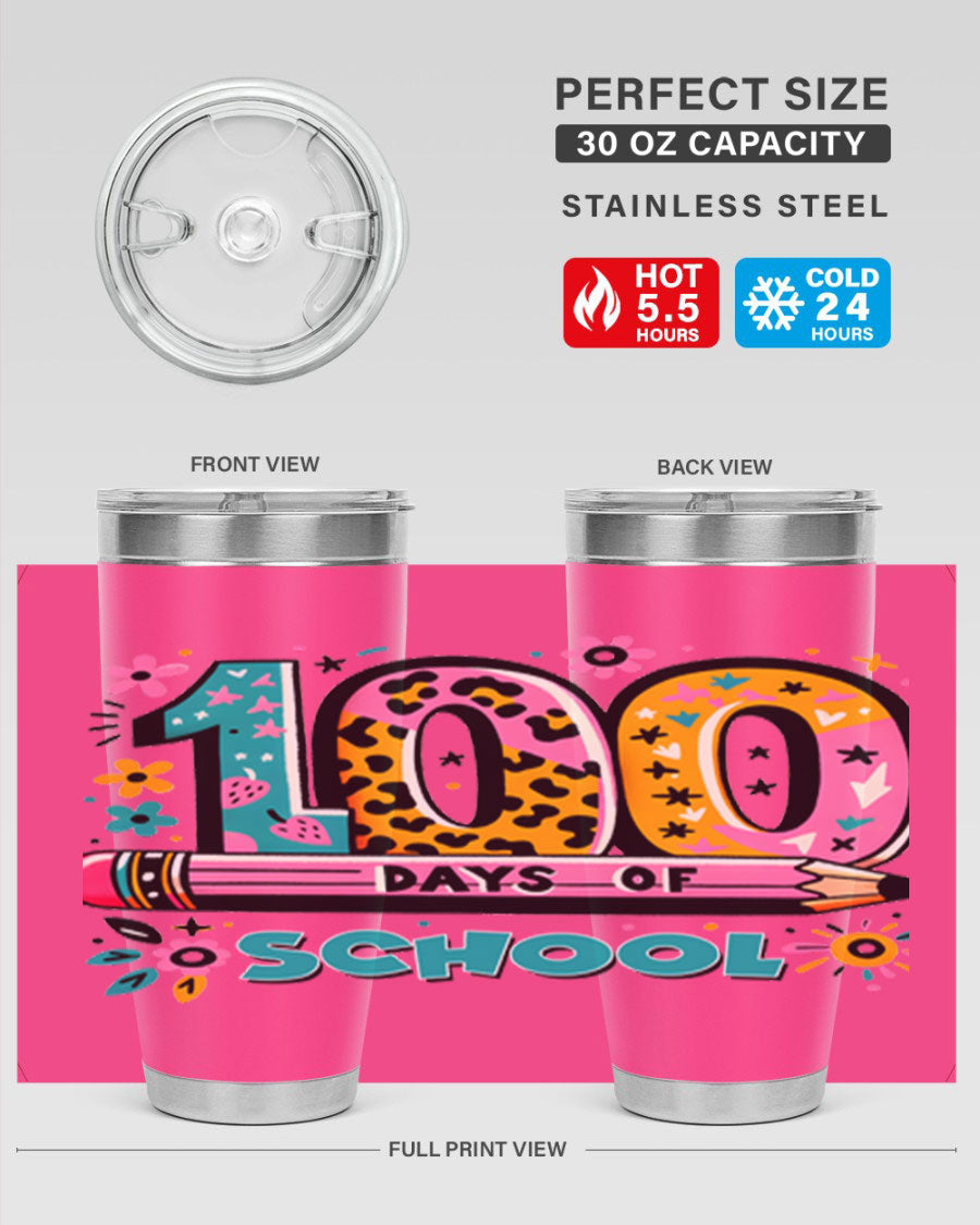 100 Days of School Lighting 32# Tumbler, 20oz double wall vacuum stainless steel with vibrant design.