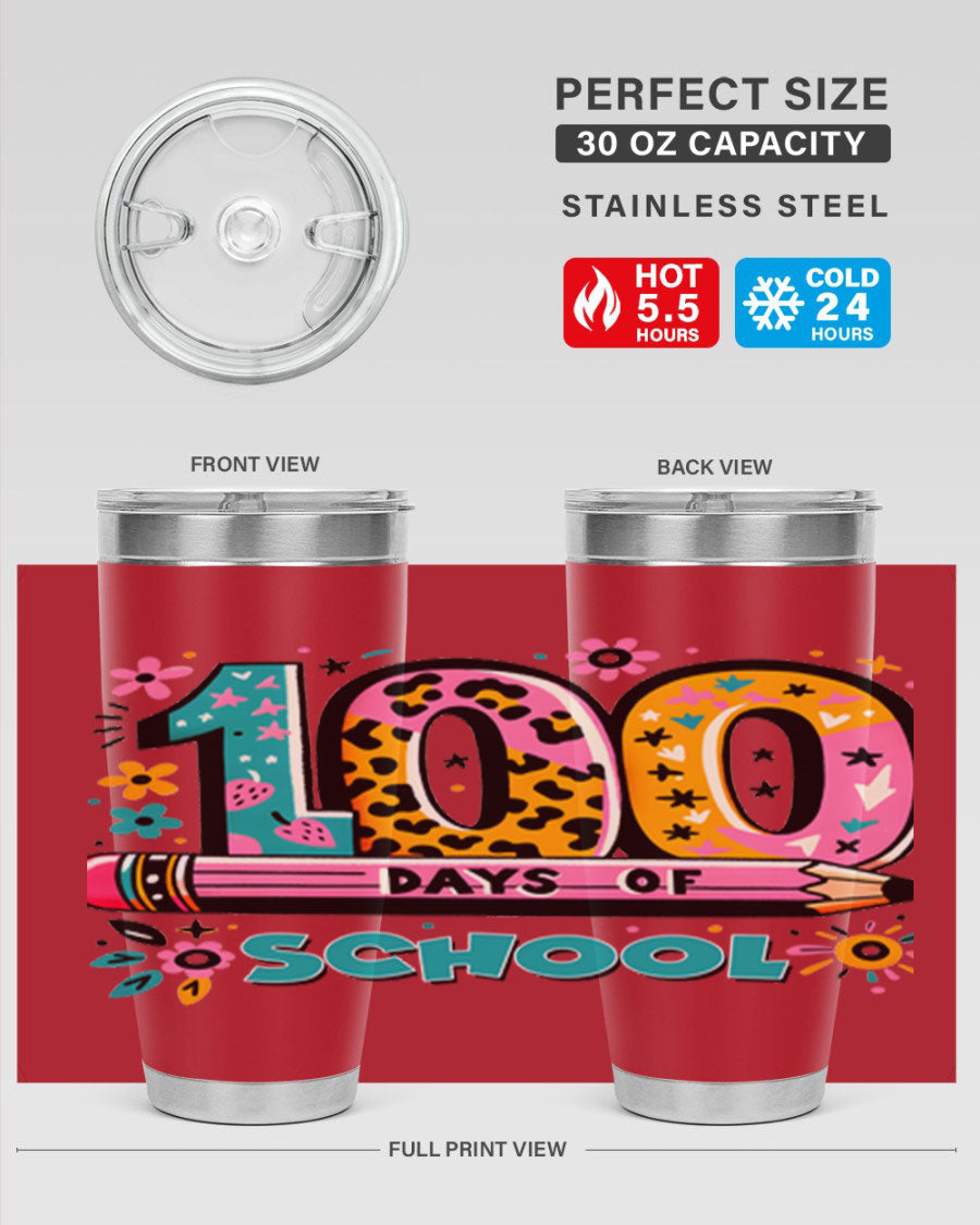 100 Days of School Lighting 32# Tumbler, 20oz double wall vacuum stainless steel with vibrant design.