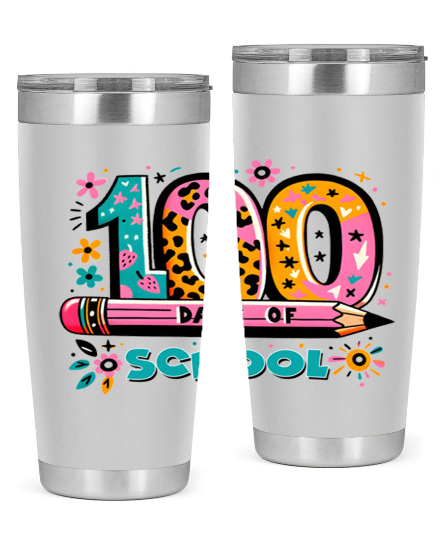 100 Days of School Lighting 32# Tumbler, 20oz double wall vacuum stainless steel with vibrant design.
