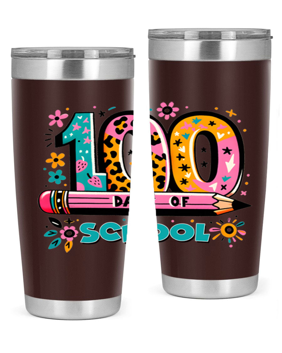 100 Days of School Lighting 32# Tumbler, 20oz double wall vacuum stainless steel with vibrant design.