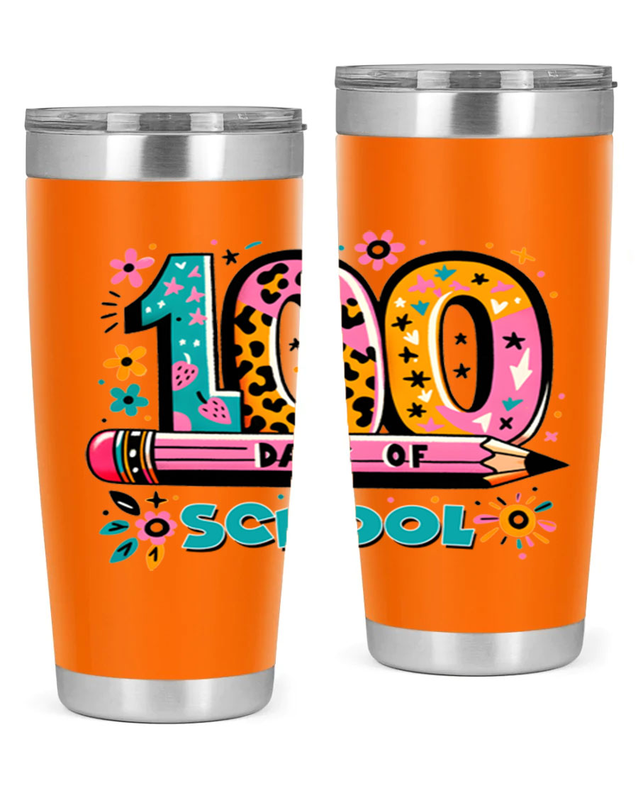 100 Days of School Lighting 32# Tumbler, 20oz double wall vacuum stainless steel with vibrant design.