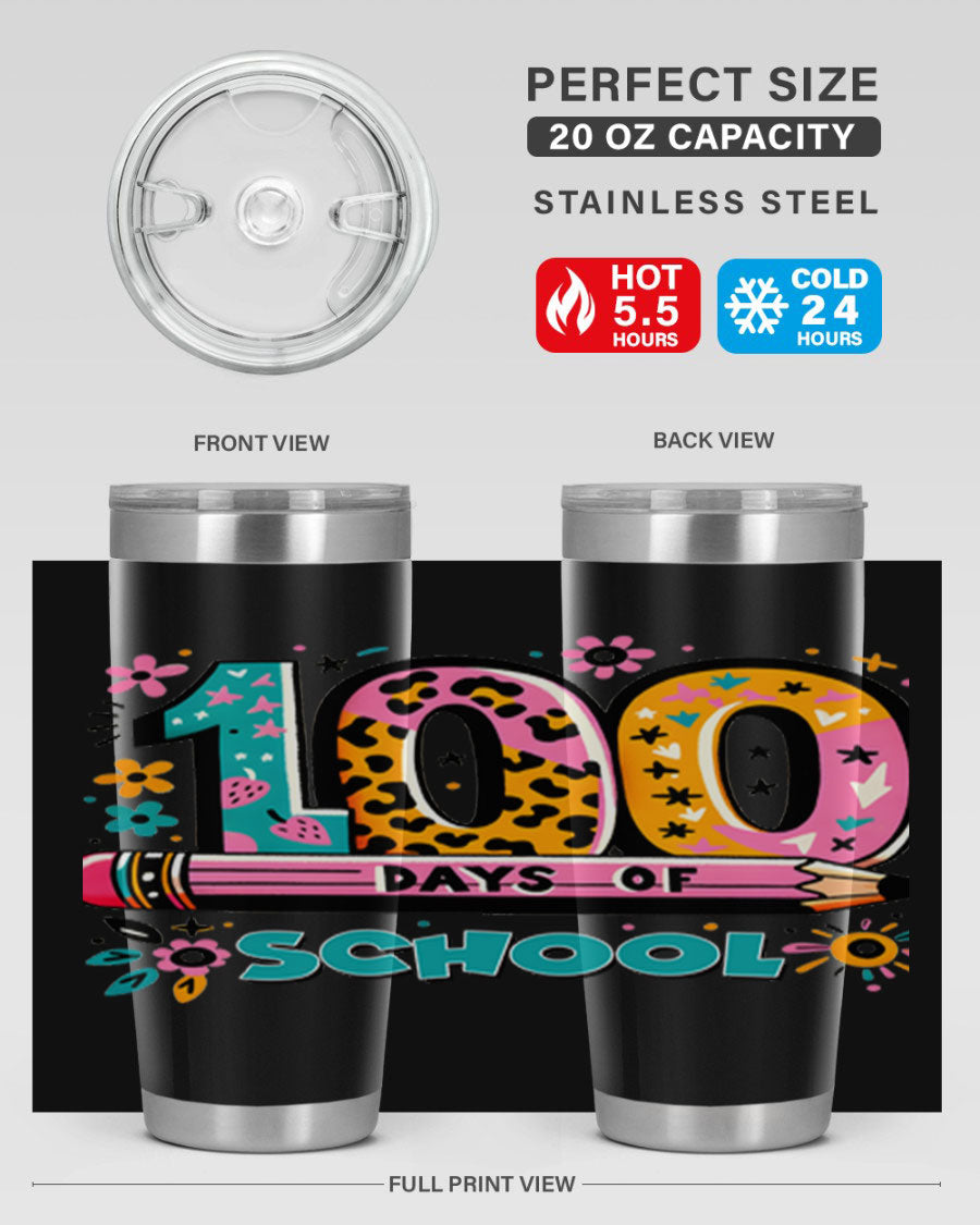 100 Days of School Lighting 32# Tumbler, 20oz double wall vacuum stainless steel with vibrant design.