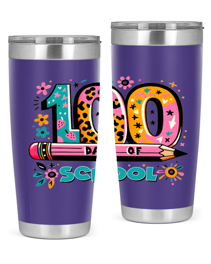 100 Days of School Lighting 32# Tumbler, 20oz double wall vacuum stainless steel with vibrant design.