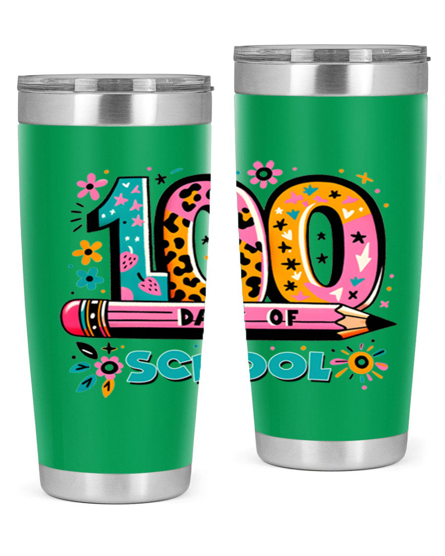 100 Days of School Lighting 32# Tumbler, 20oz double wall vacuum stainless steel with vibrant design.