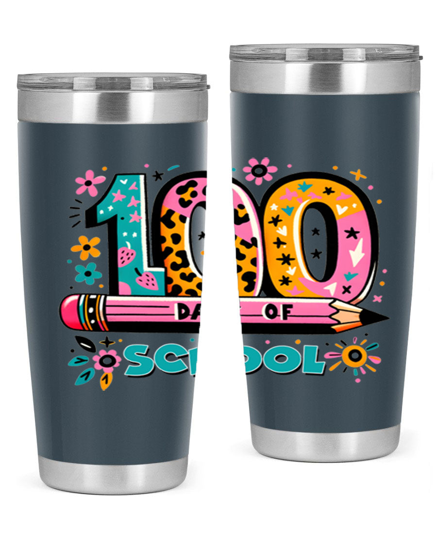 100 Days of School Lighting 32# Tumbler, 20oz double wall vacuum stainless steel with vibrant design.
