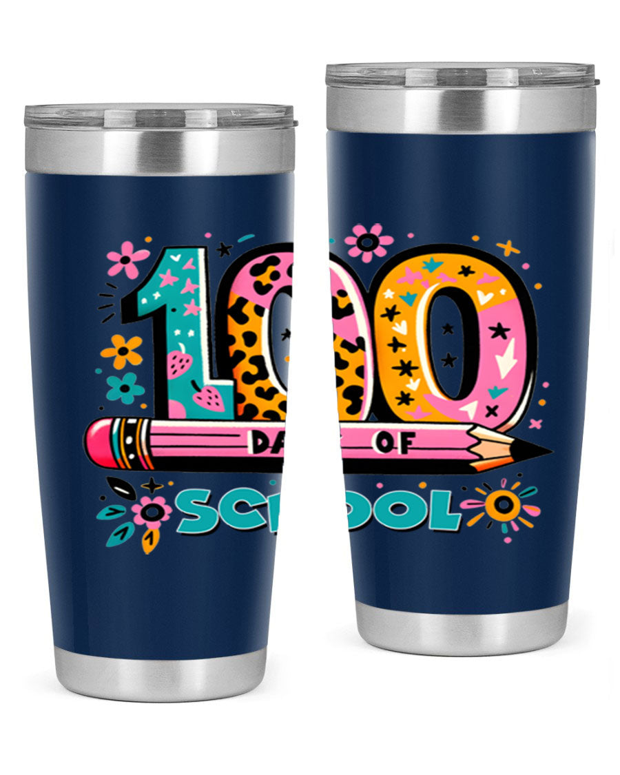 100 Days of School Lighting 32# Tumbler, 20oz double wall vacuum stainless steel with vibrant design.