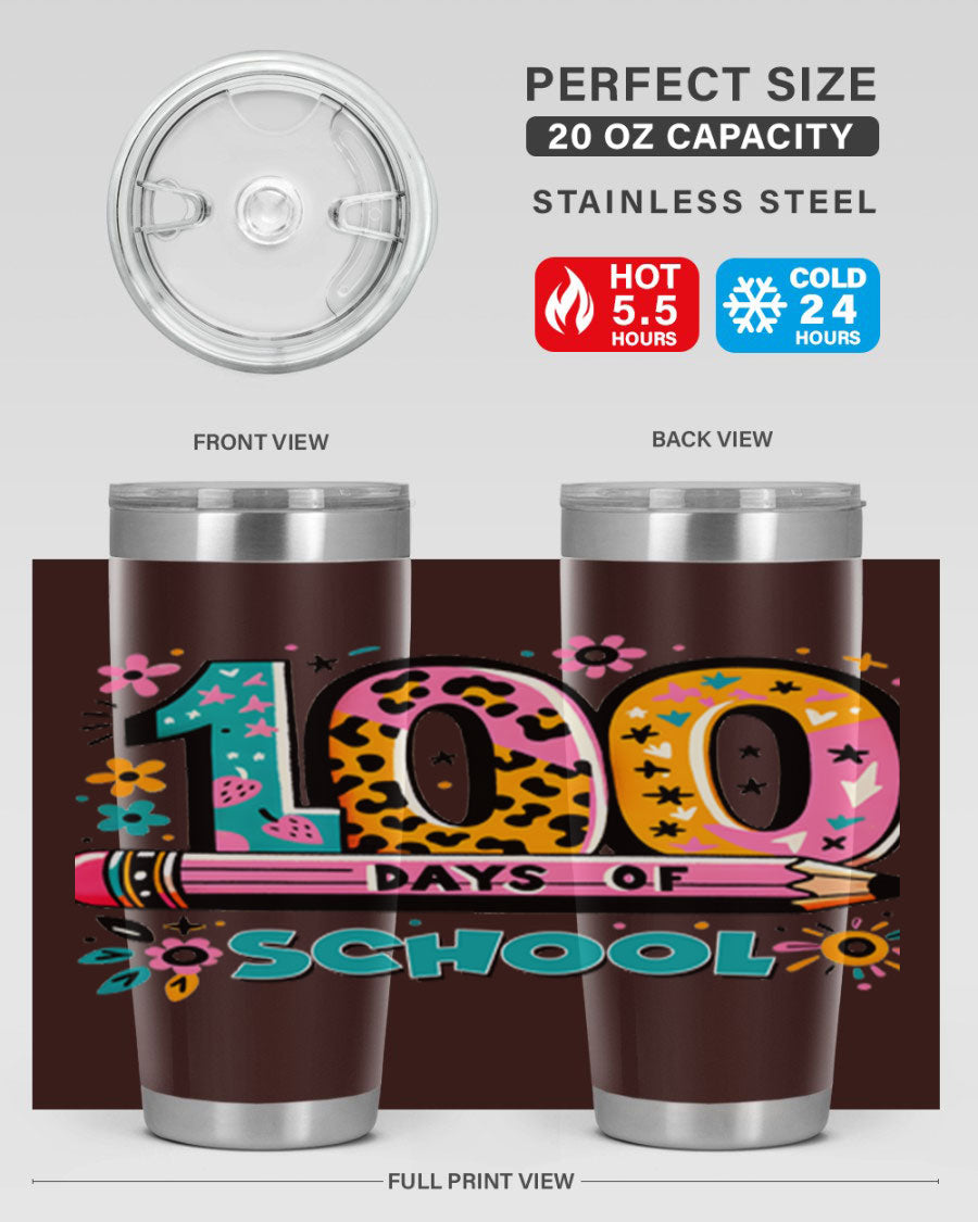 100 Days of School Lighting 32# Tumbler, 20oz double wall vacuum stainless steel with vibrant design.