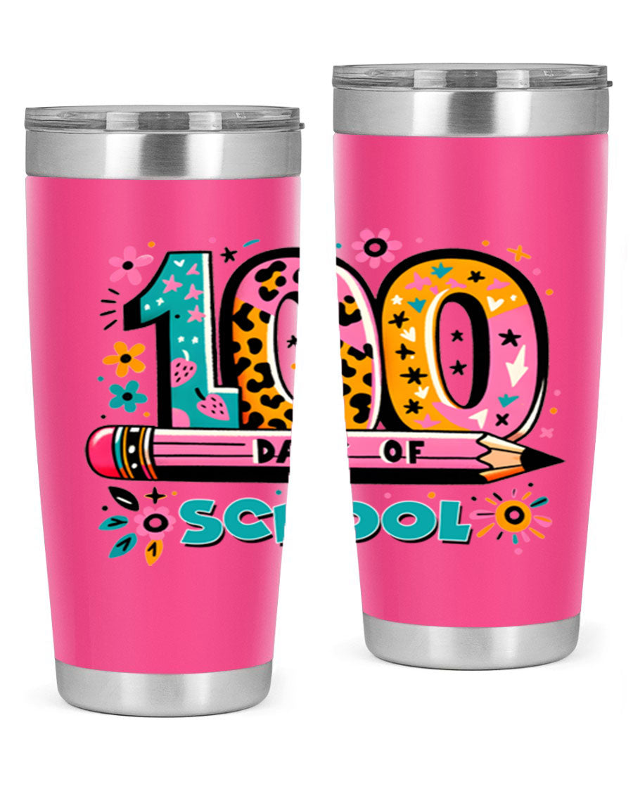 100 Days of School Lighting 32# Tumbler, 20oz double wall vacuum stainless steel with vibrant design.