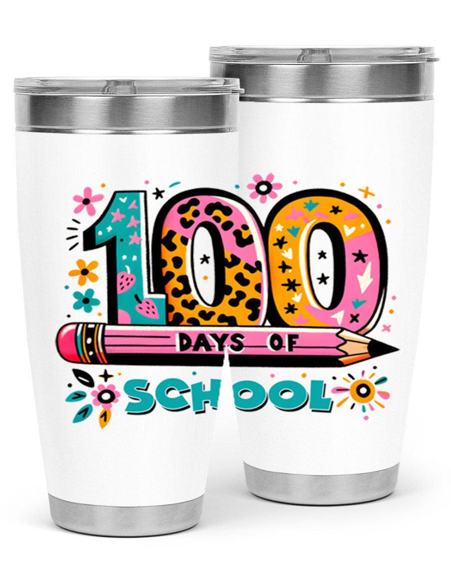 100 Days of School Lighting 32# Tumbler, 20oz double wall vacuum stainless steel with vibrant design.