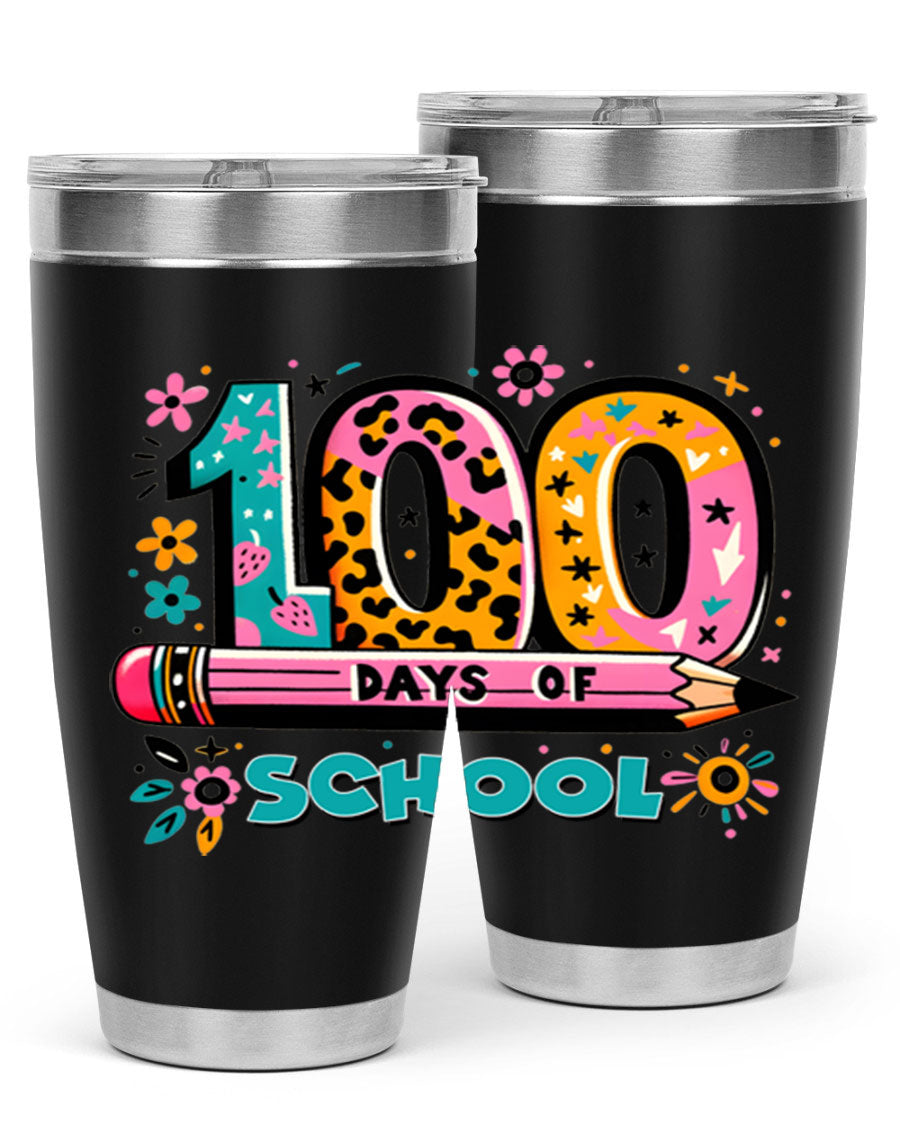 100 Days of School Lighting 32# Tumbler, 20oz double wall vacuum stainless steel with vibrant design.