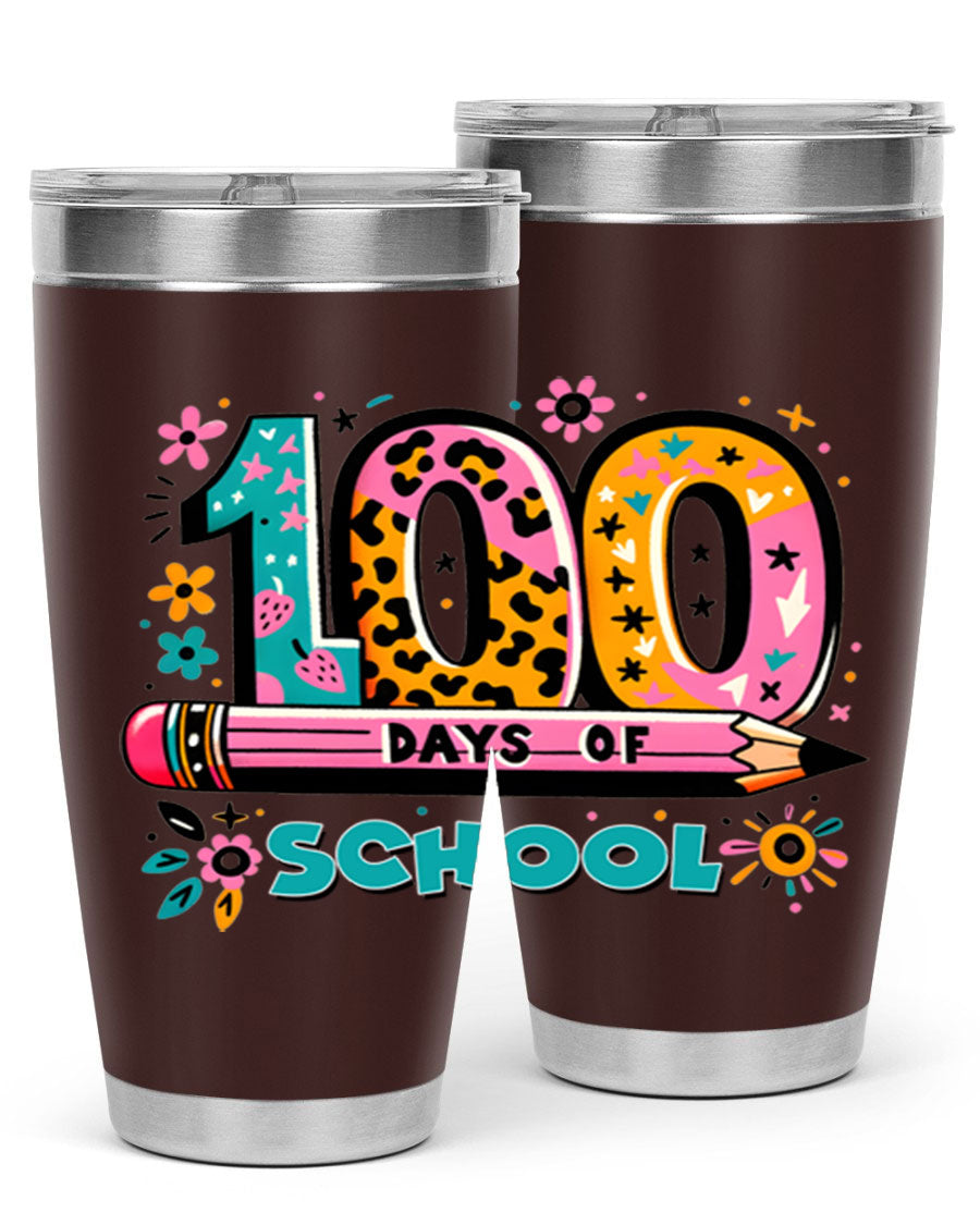 100 Days of School Lighting 32# Tumbler, 20oz double wall vacuum stainless steel with vibrant design.