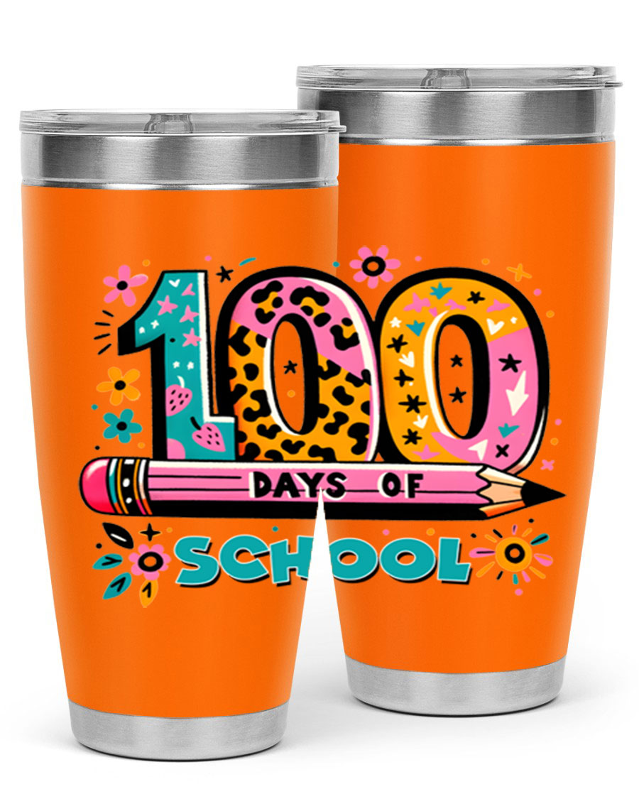 100 Days of School Lighting 32# Tumbler, 20oz double wall vacuum stainless steel with vibrant design.