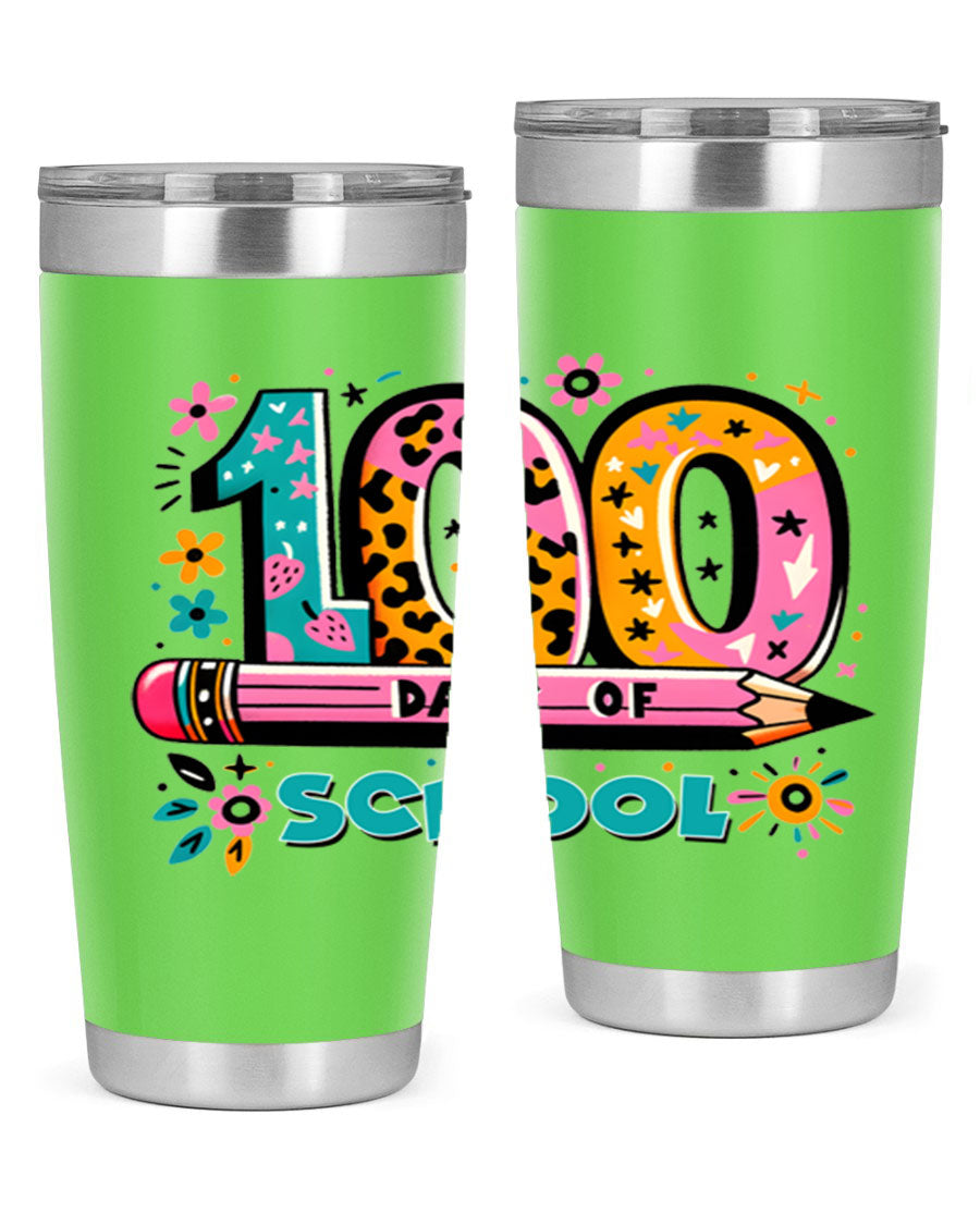 100 Days of School Lighting 32# Tumbler, 20oz double wall vacuum stainless steel with vibrant design.