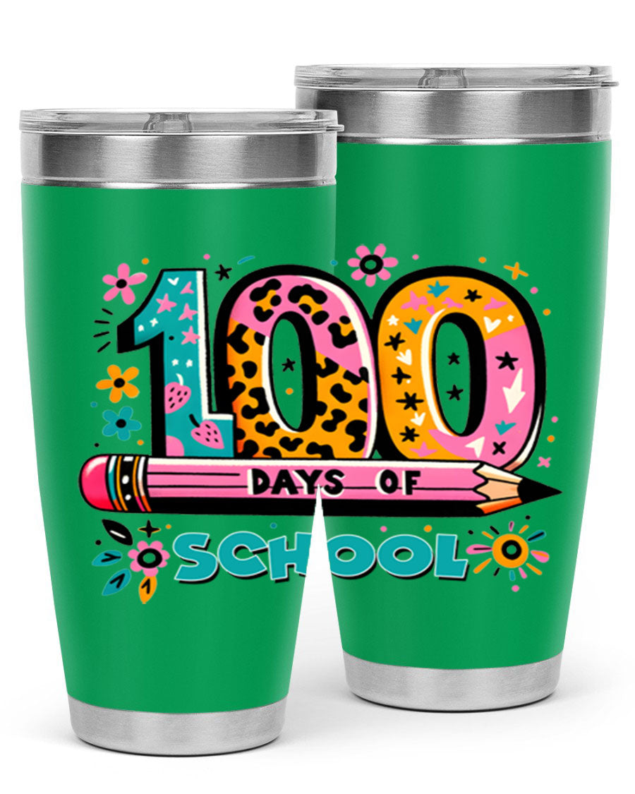 100 Days of School Lighting 32# Tumbler, 20oz double wall vacuum stainless steel with vibrant design.