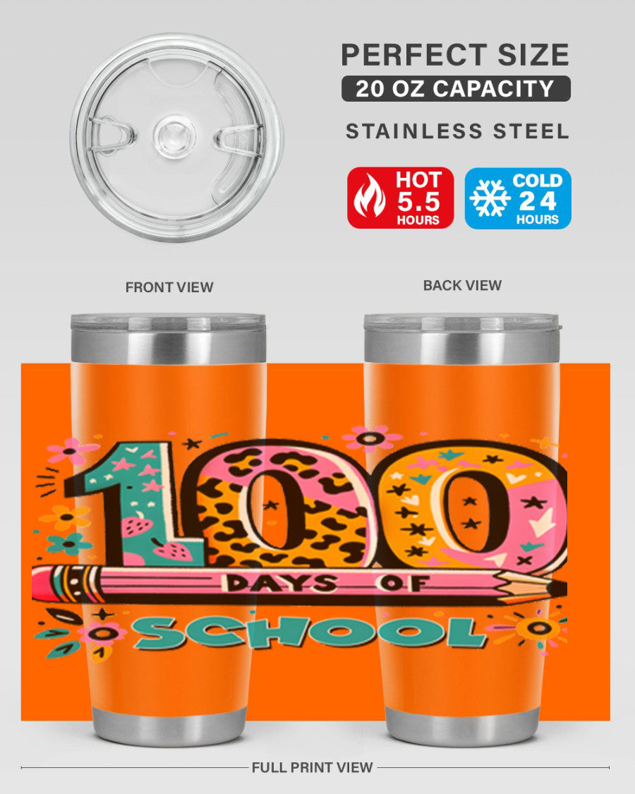 100 Days of School Lighting 32# Tumbler, 20oz double wall vacuum stainless steel with vibrant design.