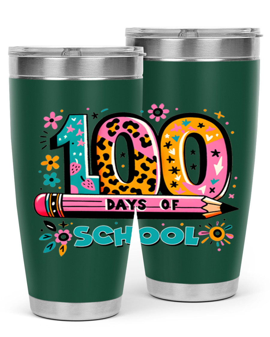 100 Days of School Lighting 32# Tumbler, 20oz double wall vacuum stainless steel with vibrant design.