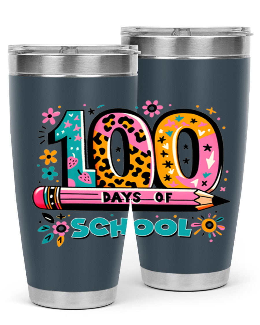 100 Days of School Lighting 32# Tumbler, 20oz double wall vacuum stainless steel with vibrant design.