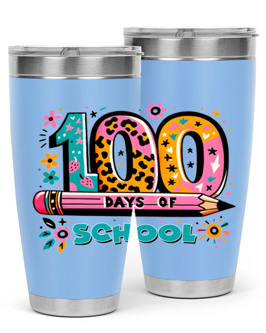 100 Days of School Lighting 32# Tumbler, 20oz double wall vacuum stainless steel with vibrant design.