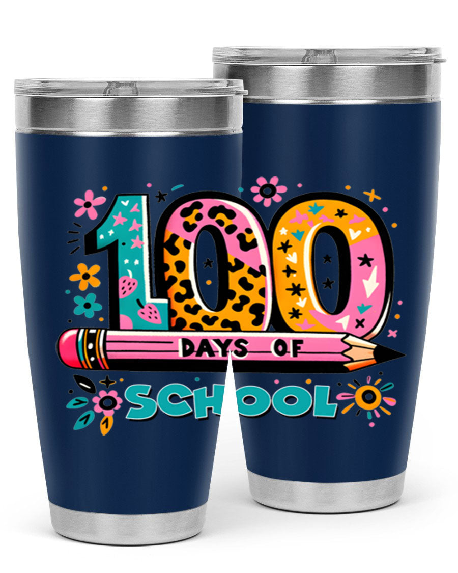 100 Days of School Lighting 32# Tumbler, 20oz double wall vacuum stainless steel with vibrant design.