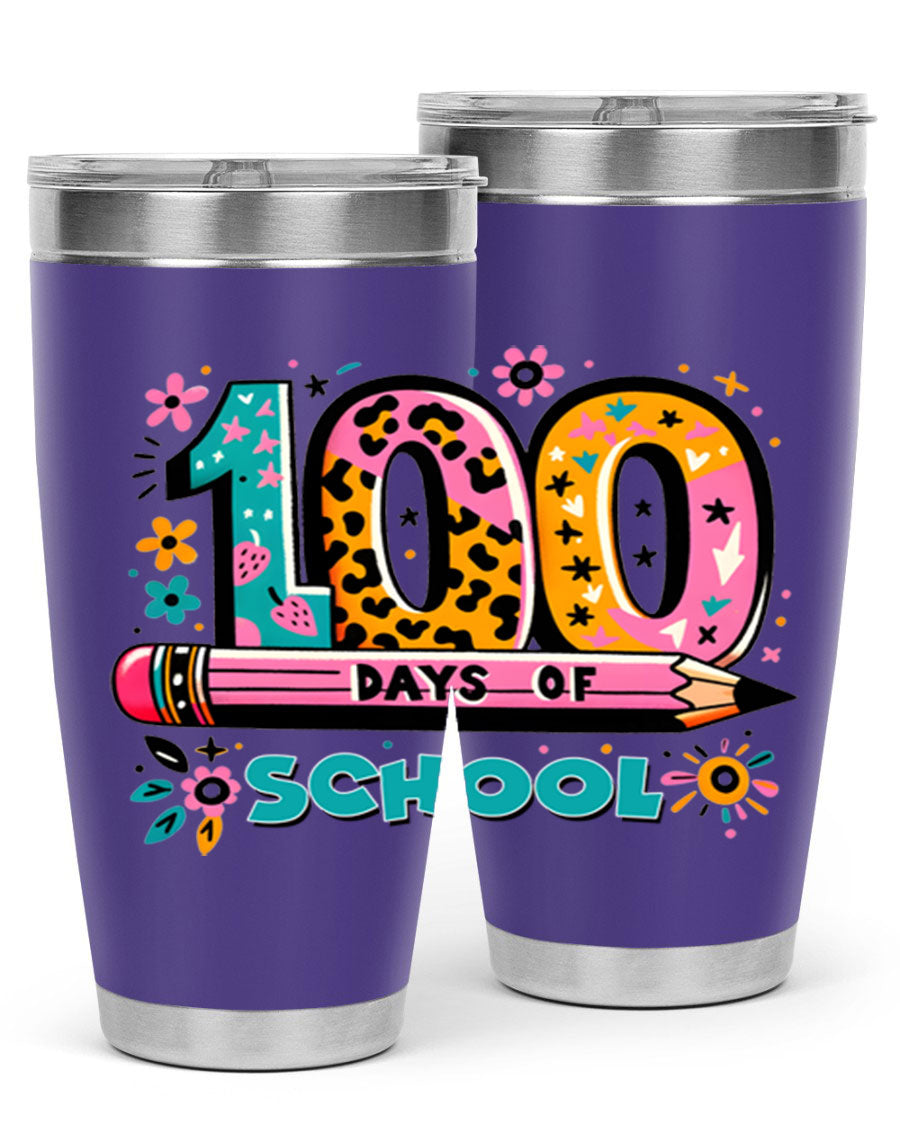 100 Days of School Lighting 32# Tumbler, 20oz double wall vacuum stainless steel with vibrant design.