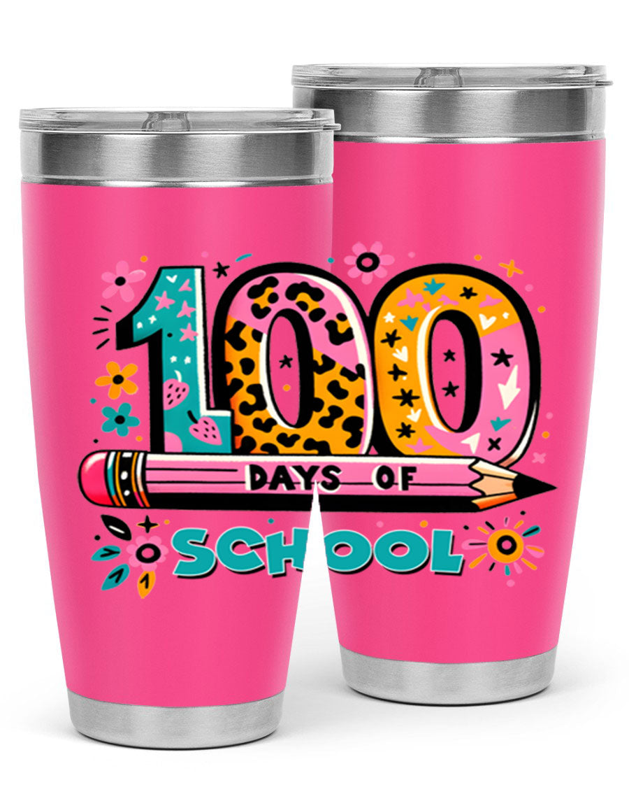 100 Days of School Lighting 32# Tumbler, 20oz double wall vacuum stainless steel with vibrant design.