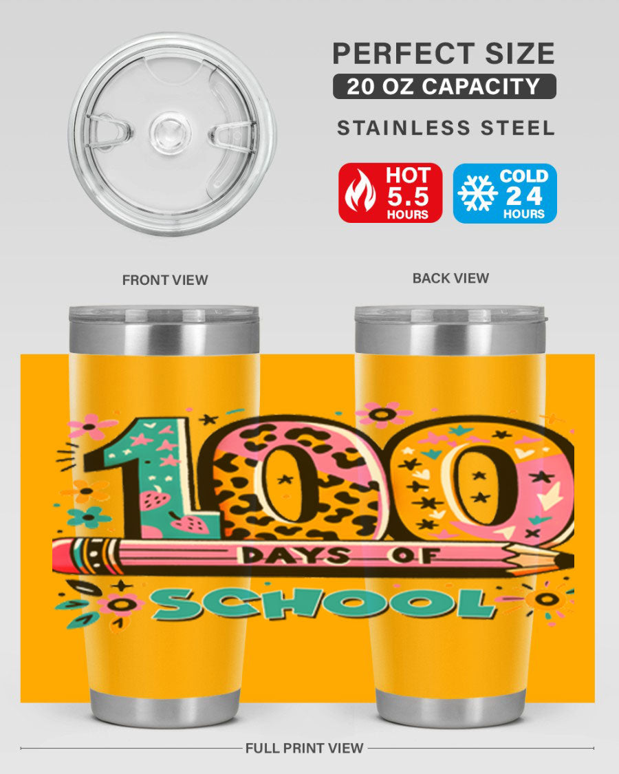 100 Days of School Lighting 32# Tumbler, 20oz double wall vacuum stainless steel with vibrant design.
