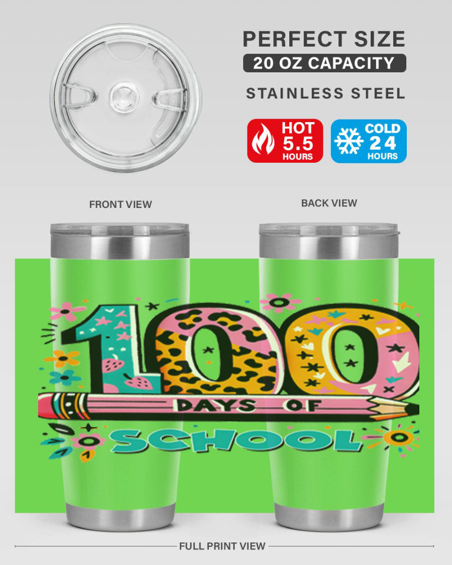 100 Days of School Lighting 32# Tumbler, 20oz double wall vacuum stainless steel with vibrant design.