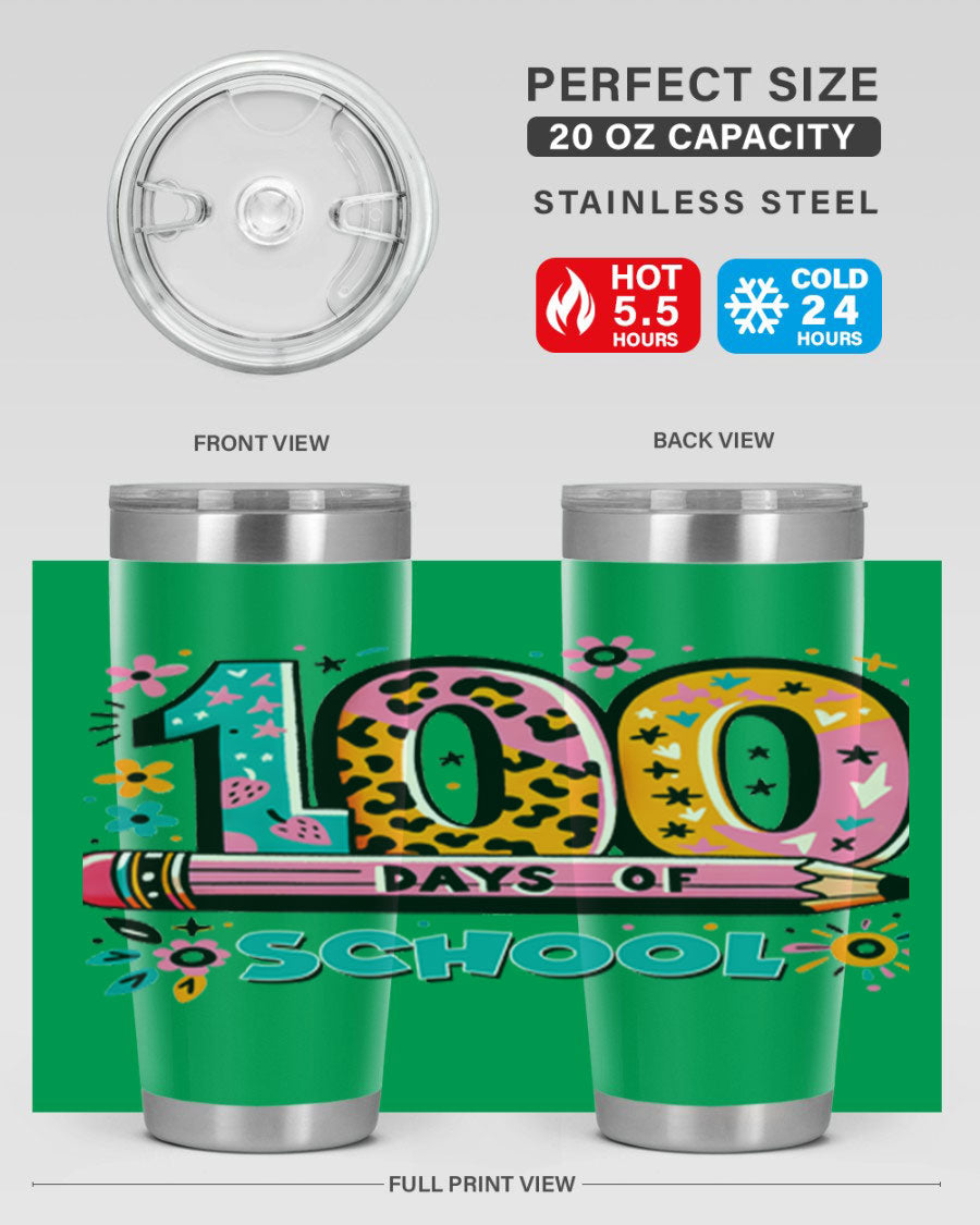 100 Days of School Lighting 32# Tumbler, 20oz double wall vacuum stainless steel with vibrant design.