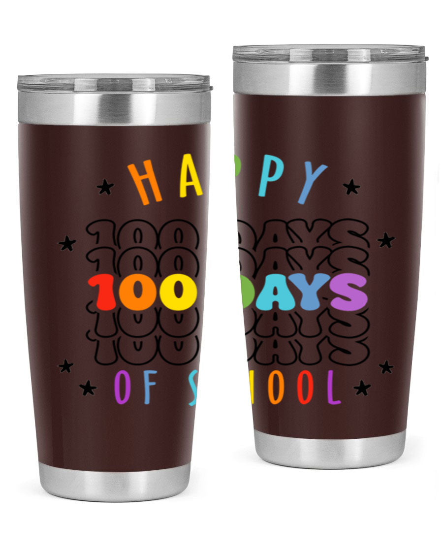 100 Days of School Sublimation Tumbler, 20oz, double wall vacuum stainless steel with vibrant design, perfect for hot and cold beverages.