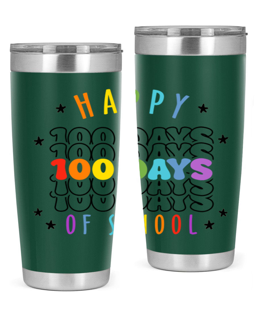 100 Days of School Sublimation Tumbler, 20oz, double wall vacuum stainless steel with vibrant design, perfect for hot and cold beverages.