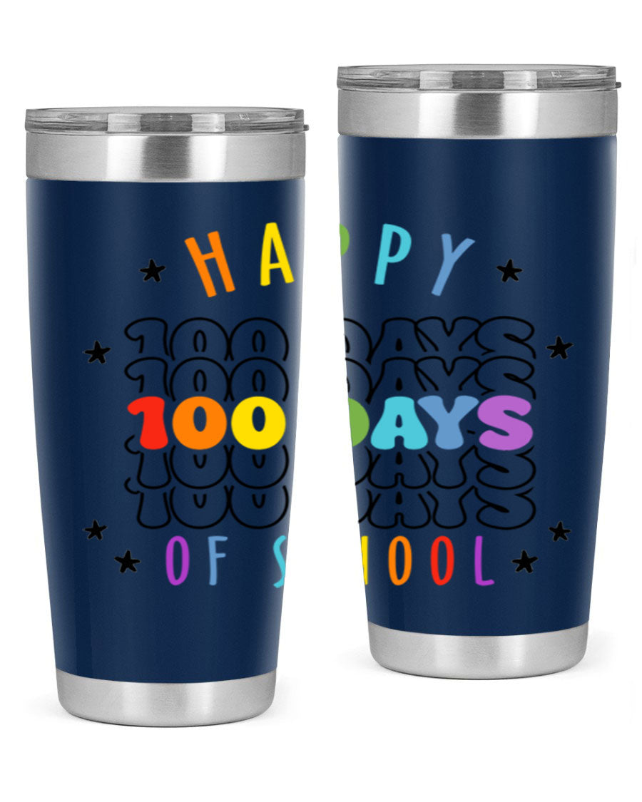 100 Days of School Sublimation Tumbler, 20oz, double wall vacuum stainless steel with vibrant design, perfect for hot and cold beverages.