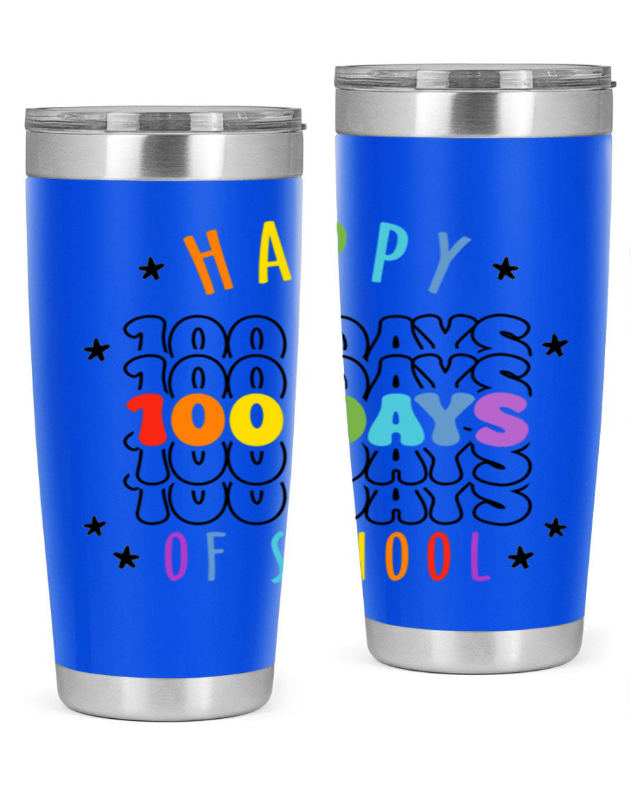 100 Days of School Sublimation Tumbler, 20oz, double wall vacuum stainless steel with vibrant design, perfect for hot and cold beverages.