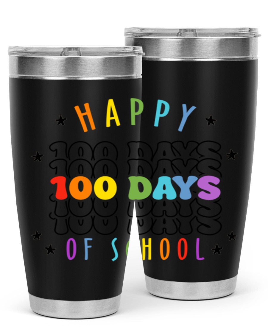 100 Days of School Sublimation Tumbler, 20oz, double wall vacuum stainless steel with vibrant design, perfect for hot and cold beverages.