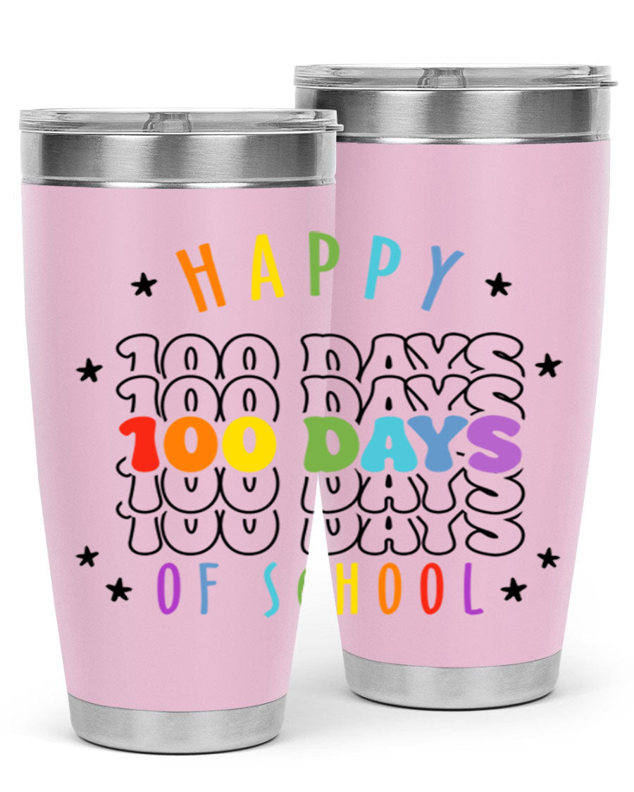 100 Days of School Sublimation Tumbler, 20oz, double wall vacuum stainless steel with vibrant design, perfect for hot and cold beverages.