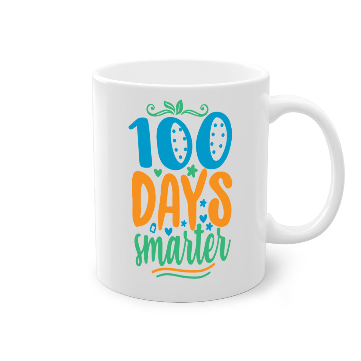 A vibrant two-tone 100 Days Smarter Mug with a colored handle and glossy finish, available in multiple colors.