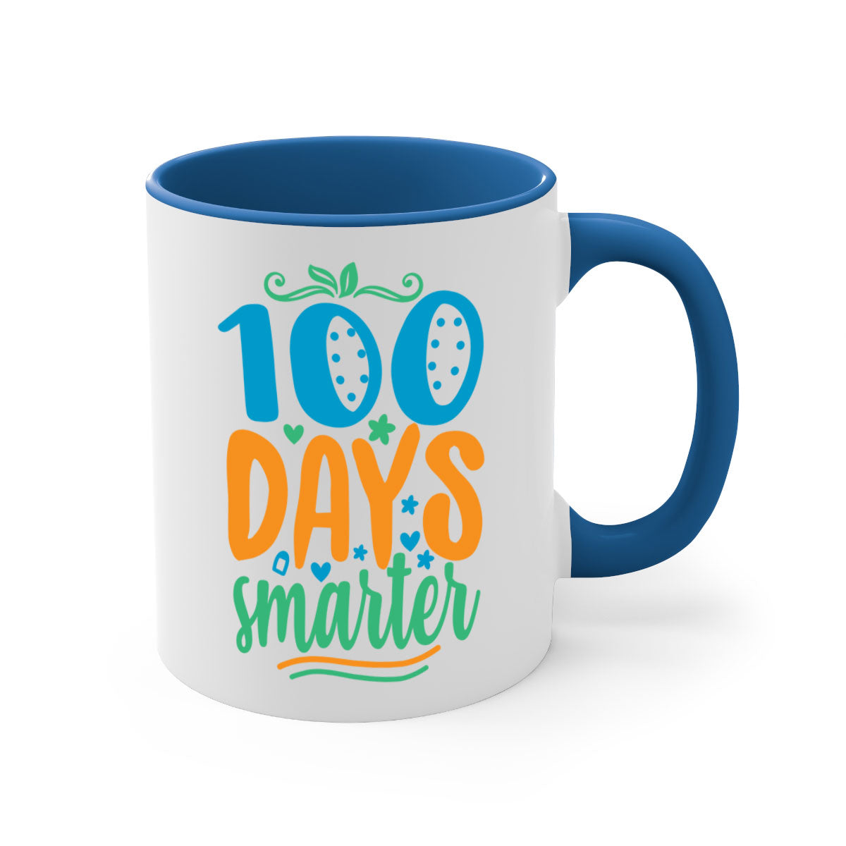 A vibrant two-tone 100 Days Smarter Mug with a colored handle and glossy finish, available in multiple colors.