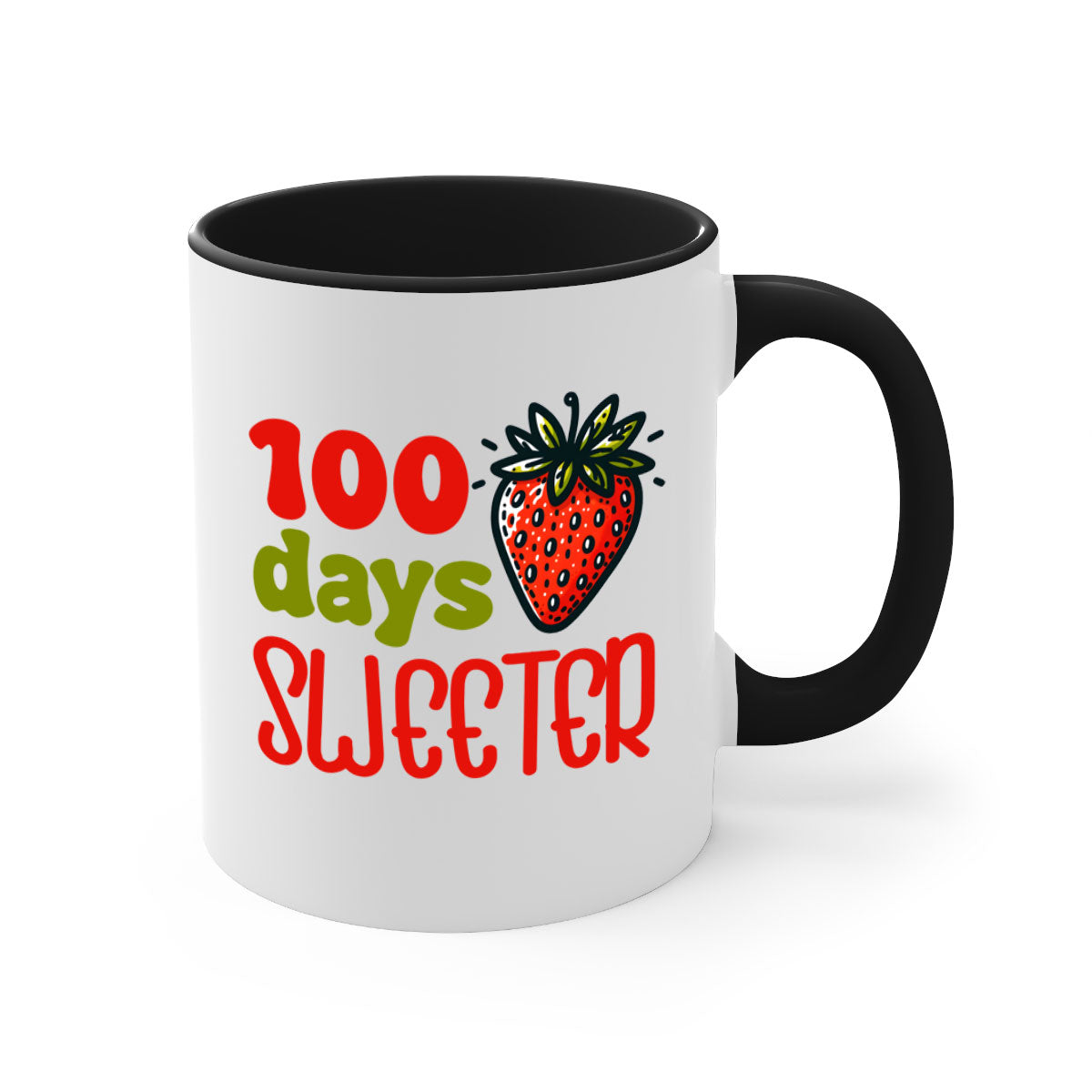 A stylish two-tone 100 Days Sweeter Sublimation Mug with a glossy finish, featuring a colored handle and interior, available in multiple colors.