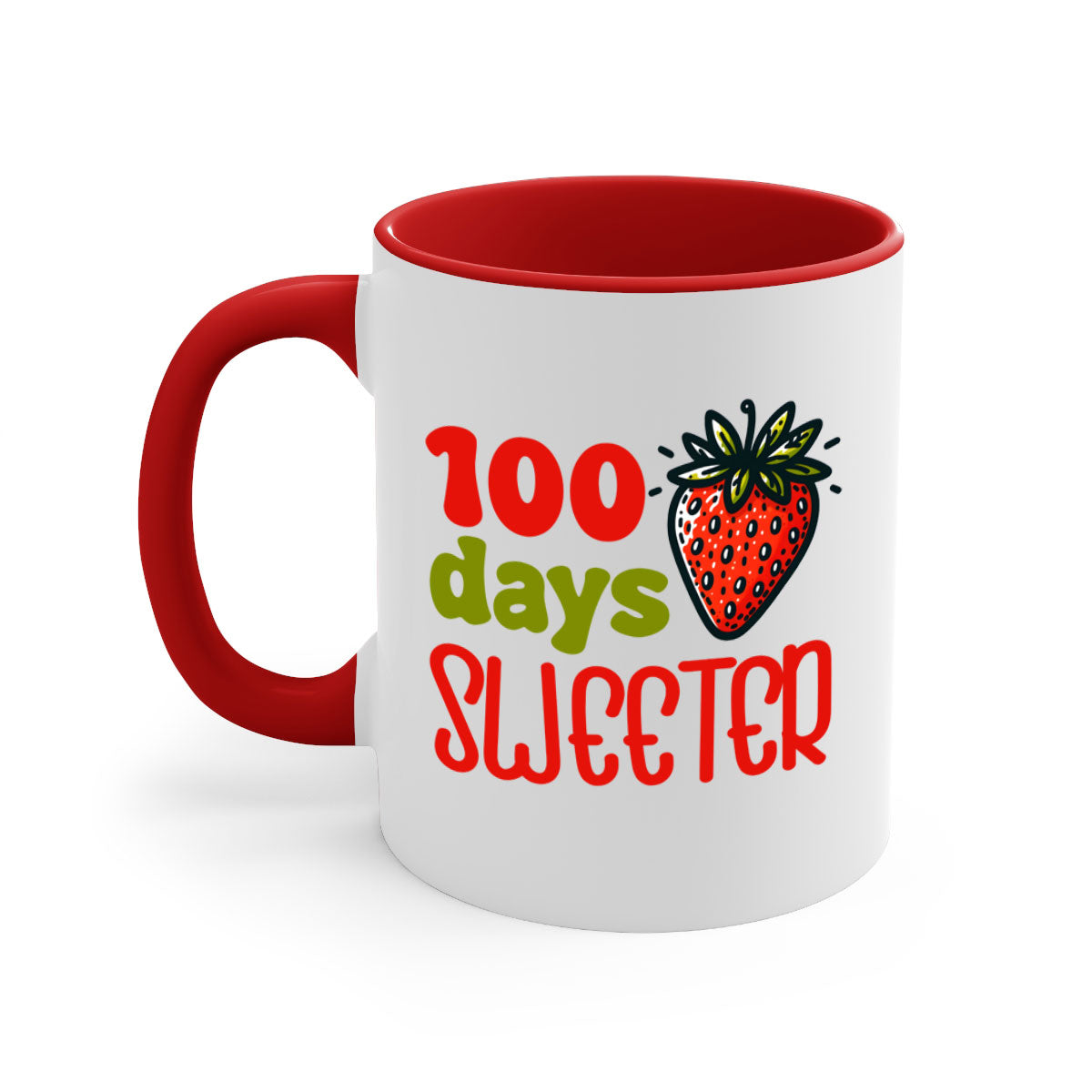 A stylish two-tone 100 Days Sweeter Sublimation Mug with a glossy finish, featuring a colored handle and interior, available in multiple colors.