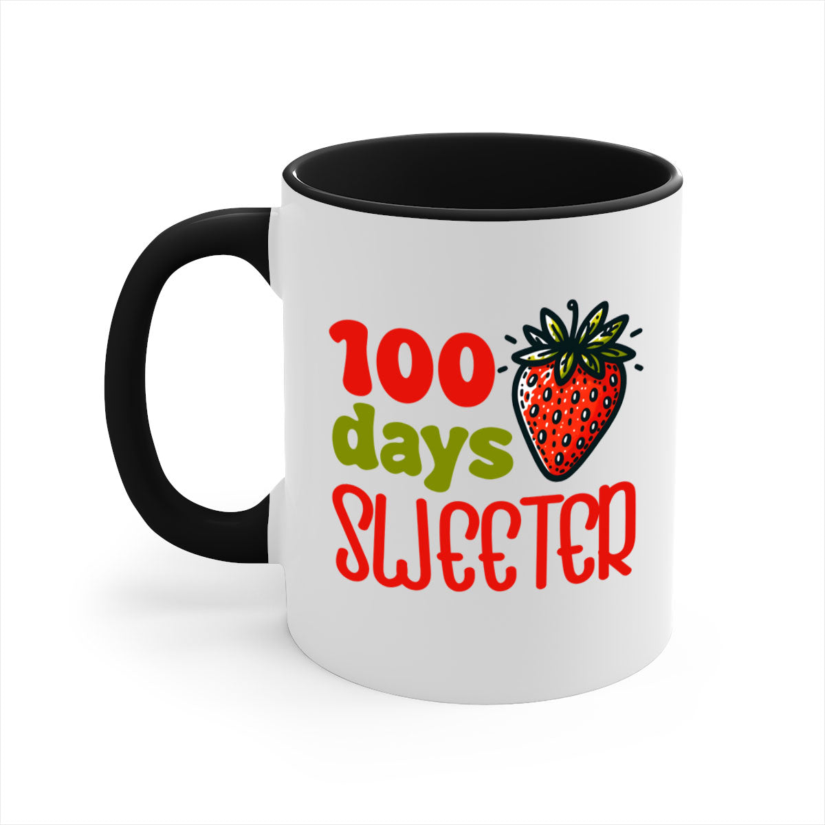 A stylish two-tone 100 Days Sweeter Sublimation Mug with a glossy finish, featuring a colored handle and interior, available in multiple colors.