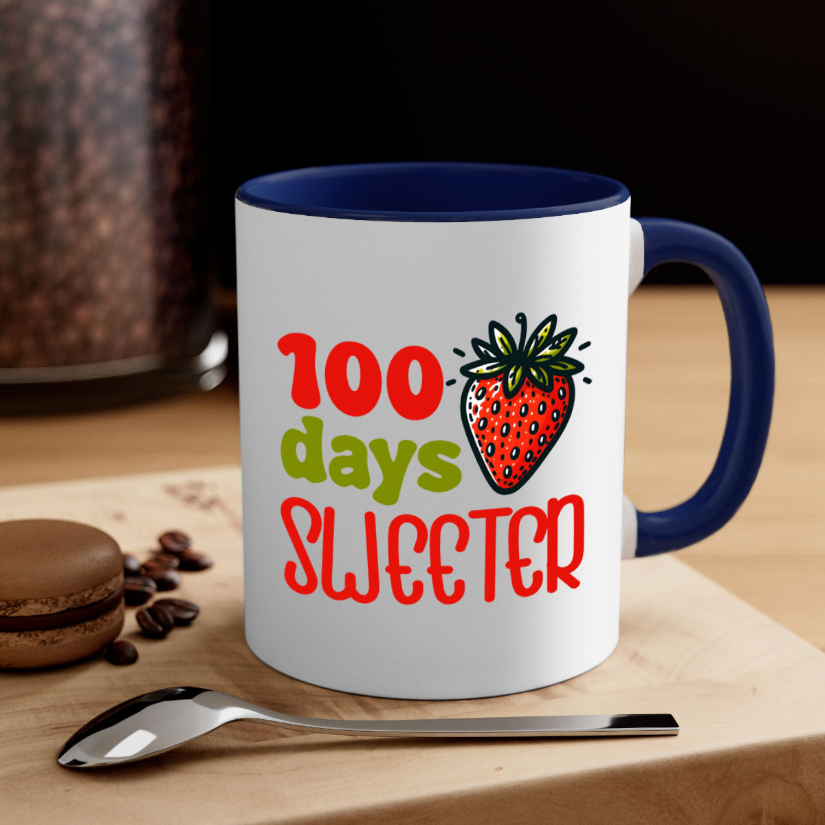 A stylish two-tone 100 Days Sweeter Sublimation Mug with a glossy finish, featuring a colored handle and interior, available in multiple colors.