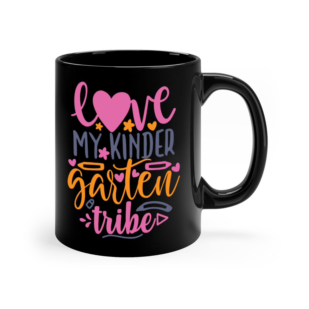 Ceramic '100 Love My Kindergarten Tribe' mug with colorful handle and interior, available in two sizes.