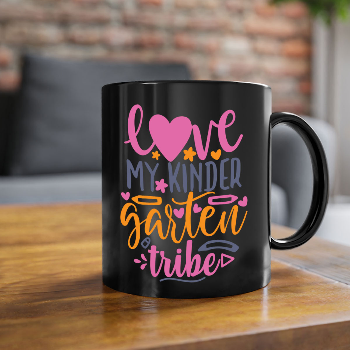 Ceramic '100 Love My Kindergarten Tribe' mug with colorful handle and interior, available in two sizes.