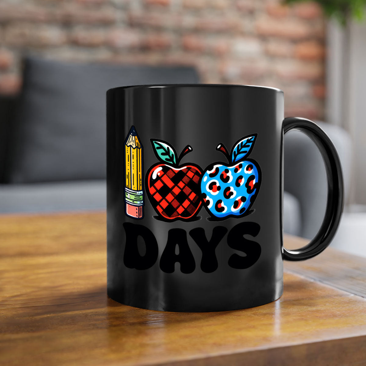 A vibrant two-tone ceramic mug featuring an apple design, perfect for celebrating the 100th day of school, available in multiple colors.