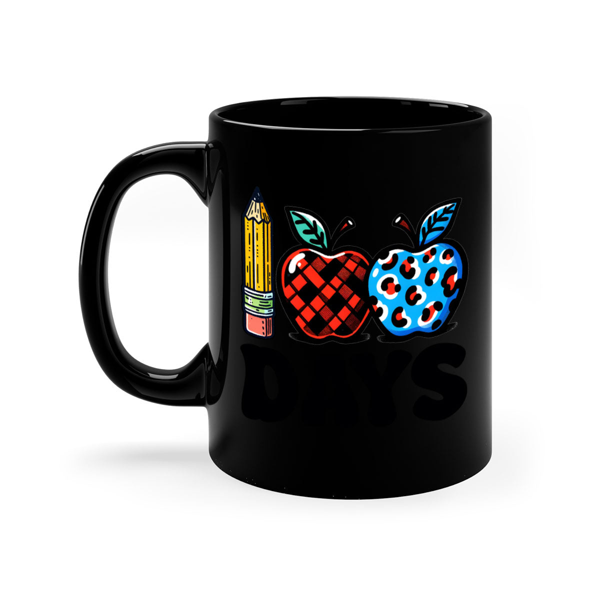 A vibrant two-tone ceramic mug featuring an apple design, perfect for celebrating the 100th day of school, available in multiple colors.
