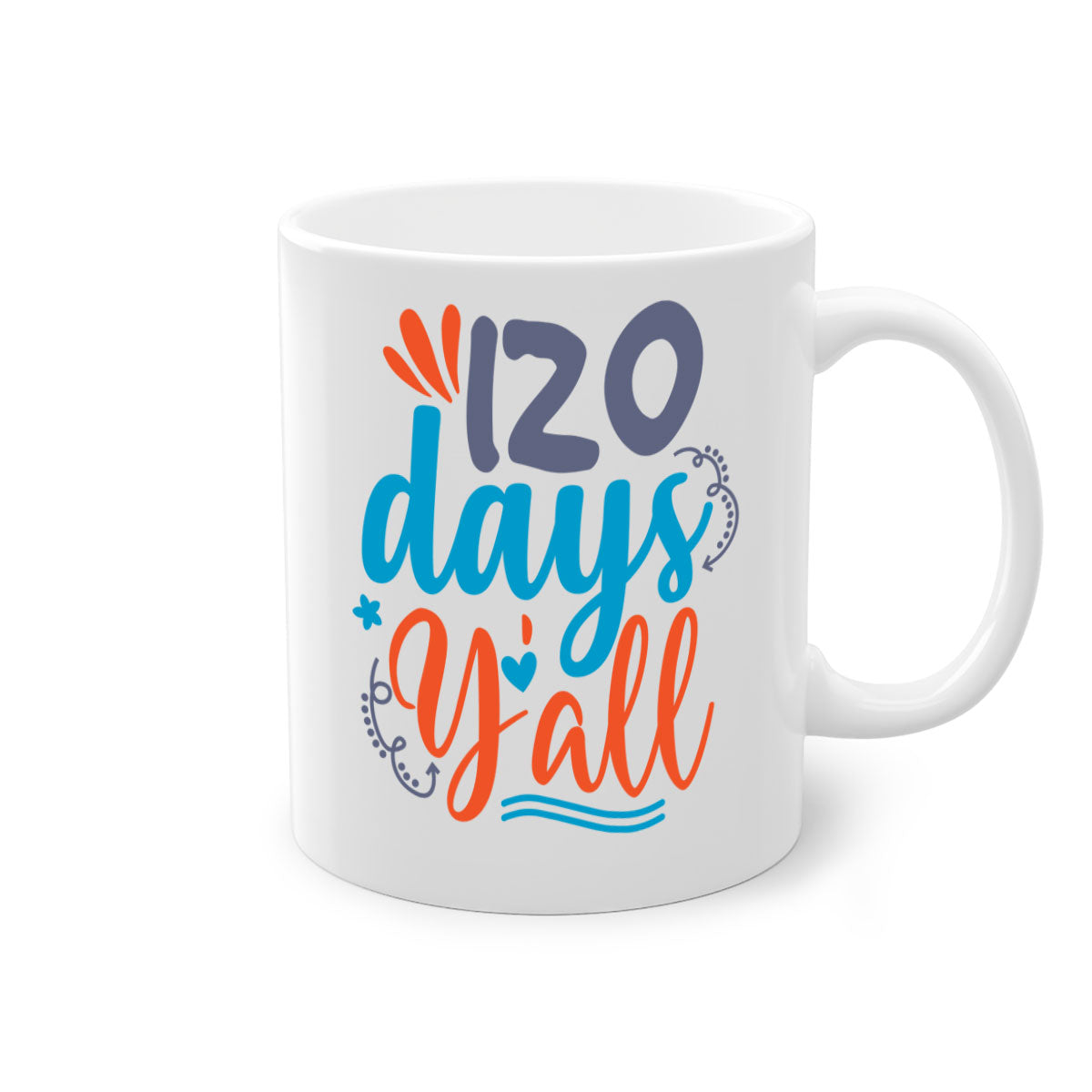 A stylish two-tone 120 days yalll 9# Mug with a colored handle and glossy finish, available in multiple colors and sizes.