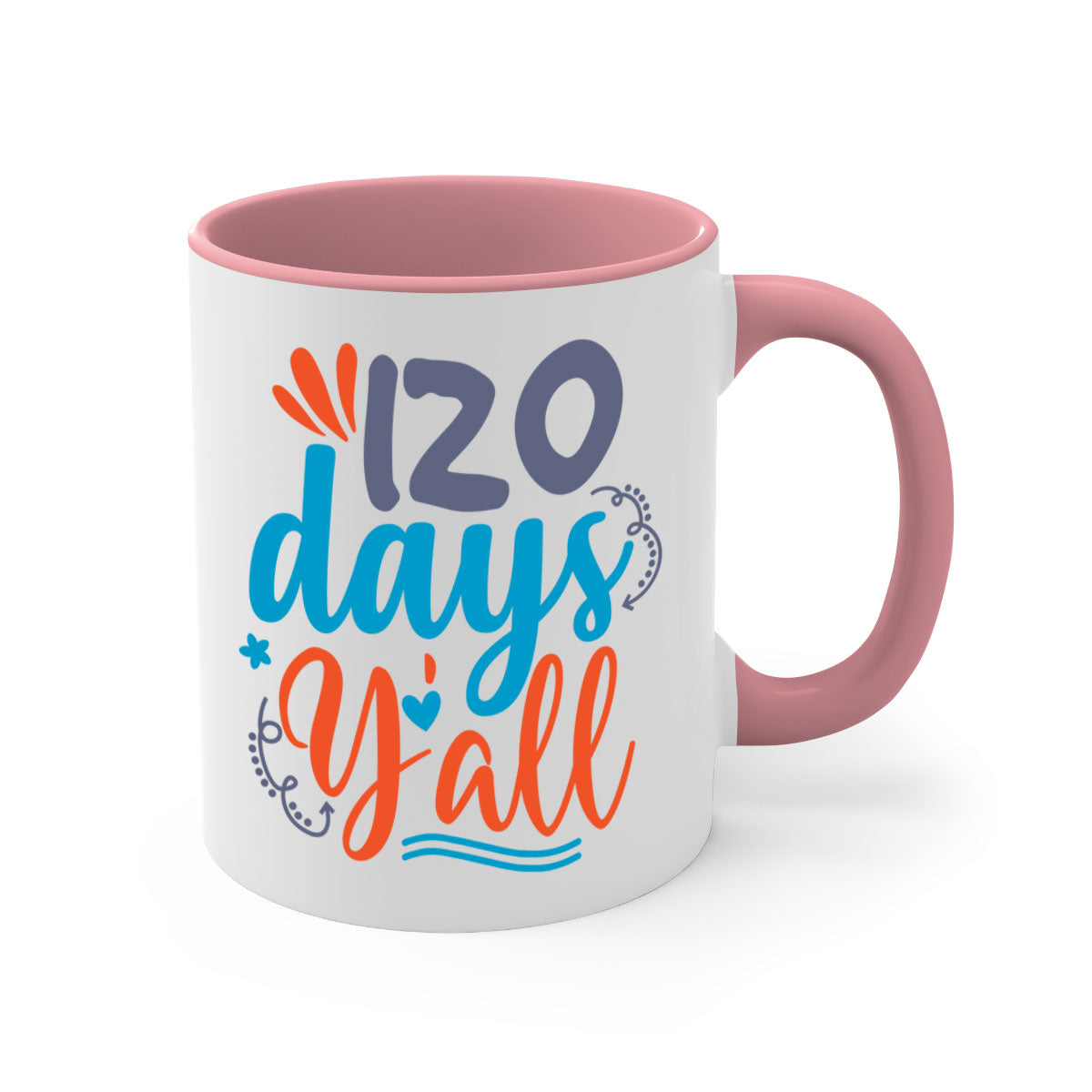 A stylish two-tone 120 days yalll 9# Mug with a colored handle and glossy finish, available in multiple colors and sizes.