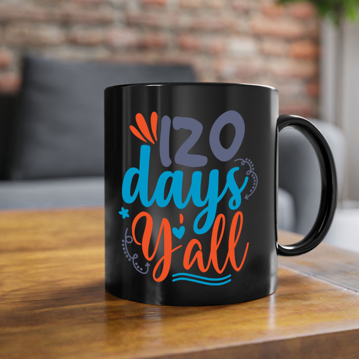 A stylish two-tone 120 days yalll 9# Mug with a colored handle and glossy finish, available in multiple colors and sizes.