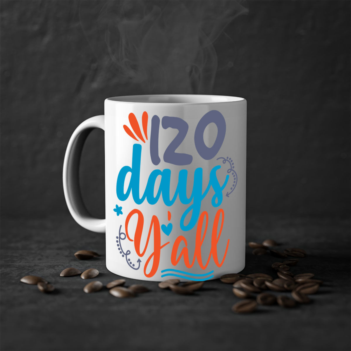 A stylish two-tone 120 days yalll 9# Mug with a colored handle and glossy finish, available in multiple colors and sizes.